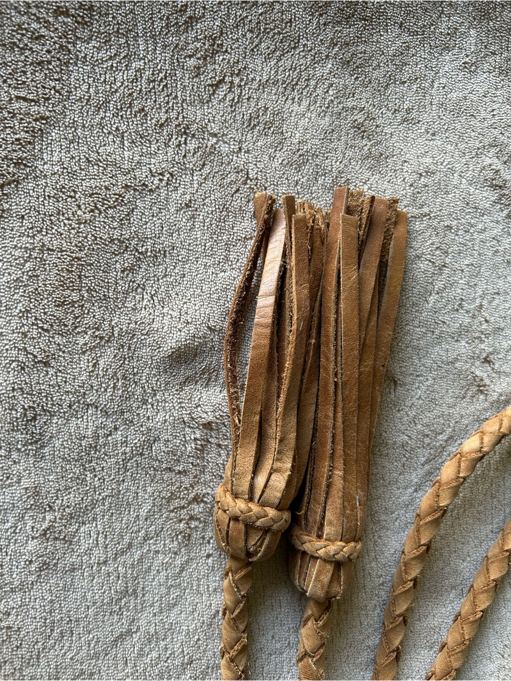 Leather Braided Tassel Wrap Belt in Camel Brown. One Size - Picture 2 of 4
